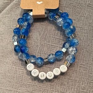Blue Beaded Bracelet Set with 'Enough'